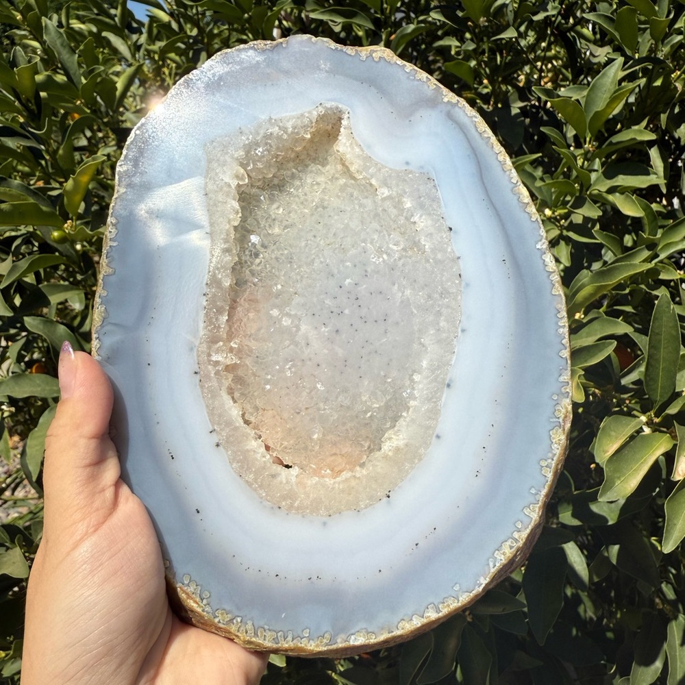 Natural Geode Slice, Large Agate Slice with Druzy Crystals Mineral Specimen